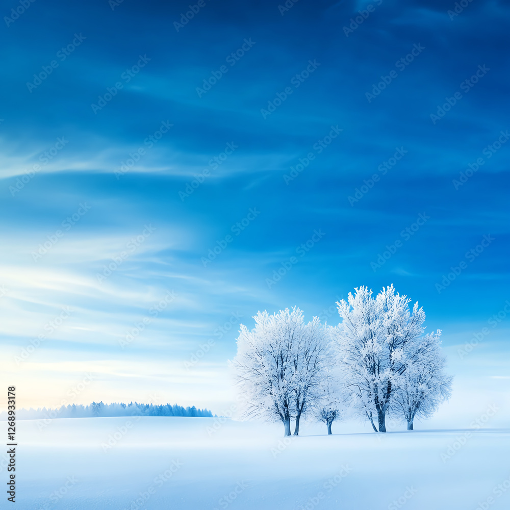 A serene winter landscape featuring three snow-covered trees against a vast blue sky. The scene evokes tranquility and the beauty of nature during the cold season. A serene winter landscape featuring three snow-covered trees against a vast blue sky. The scene evokes tranquility and the beauty of nature during the cold season.