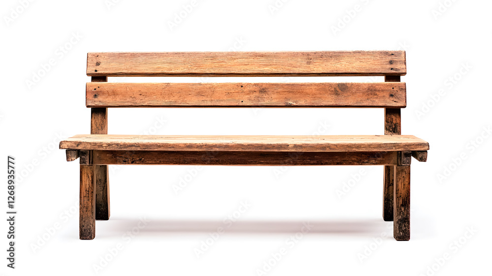 Rustic Wooden Bench with Simple Design in Front of White Background Rustic Wooden Bench with Simple Design in Front of White Background