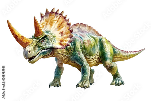 Realistic dinosaur. triceratops dinosaur watercolor hand painted prehistoric illustration isolated on white background photo