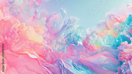 Ethereal Abstract Cloudscape in Soft Pastel Hues Creating a Dreamlike Atmosphere with Organic Shapes and Fluid Motions for Artistic Backgrounds