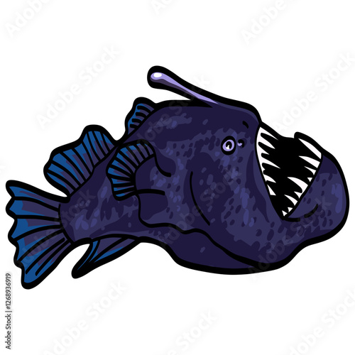 Angler Fish with Glowing Lantern Sea Creature Cartoon Vector Illustration