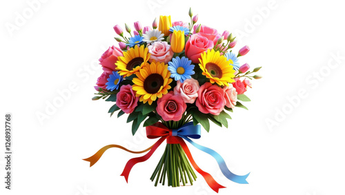 Vibrant Summer Bouquet Sunflowers Roses and Daisies in a Colorful Arrangement