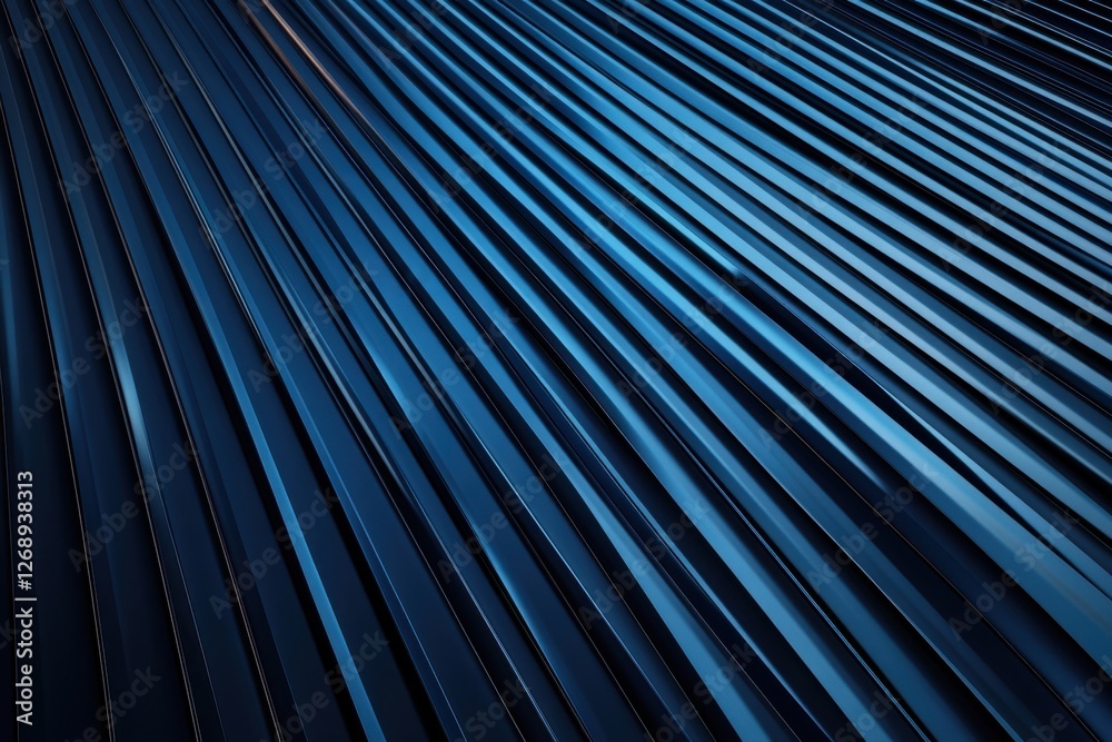 Abstract view of parallel corrugated metal sheets, featuring a textured blue surface pattern