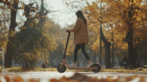 Wallpaper Mural A person enjoying a smooth ride on a shared electric scooter in a park, part of the growing trend of using micro-mobility to move around urban areas Torontodigital.ca