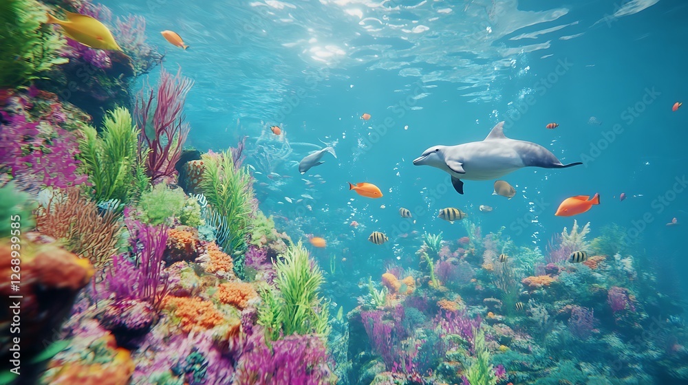 Fototapeta premium Tropical fish and dolphin in ocean images