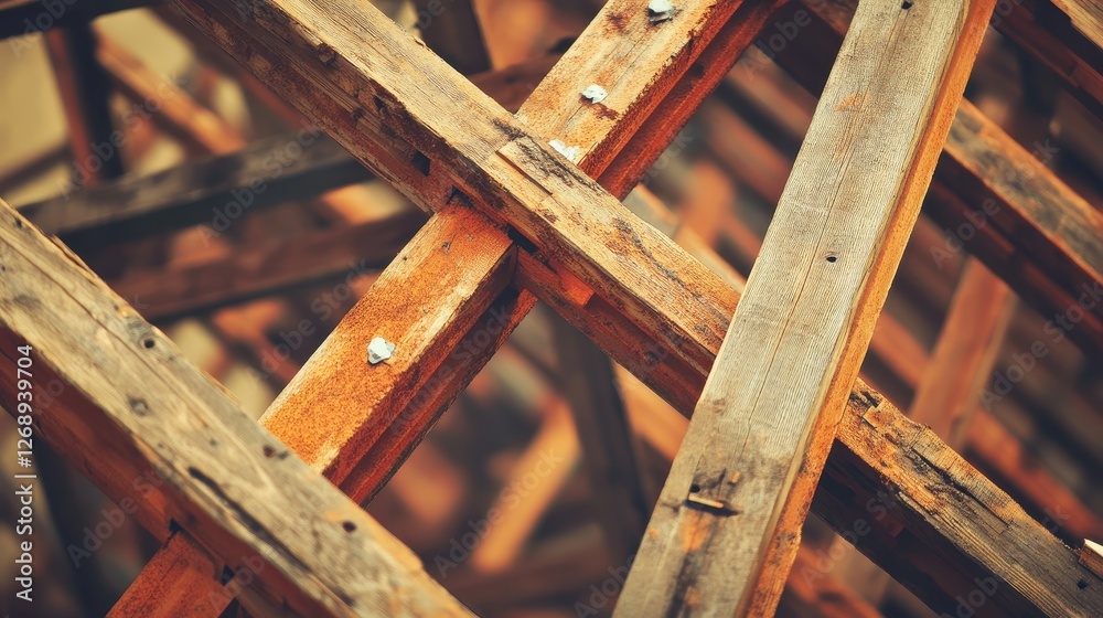 Wooden Beams and Crossbeams in Rustic Construction Detail Wooden Beams and Crossbeams in Rustic Construction Detail