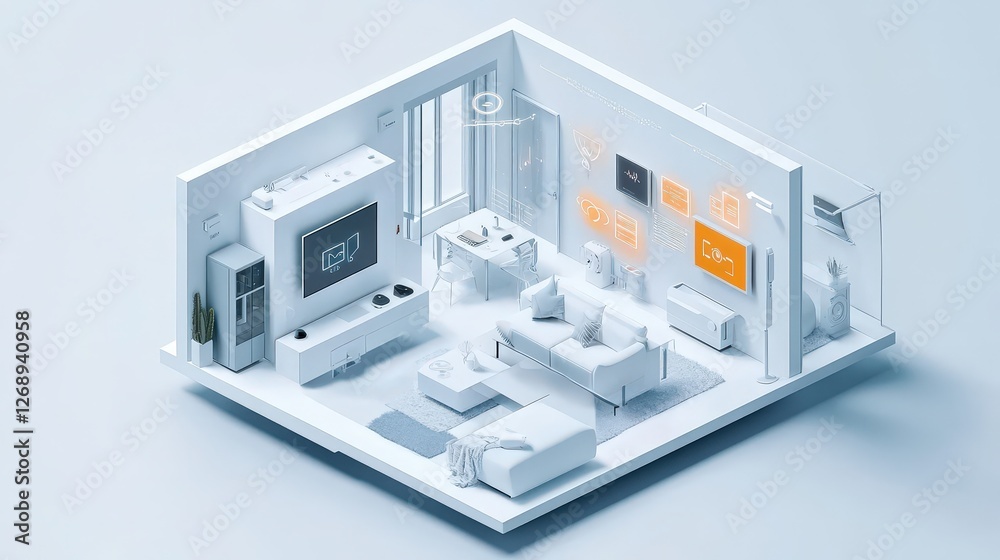 interconnected devices forming a smart home, with IoT-enabled appliances and systems communicating seamlessly. interconnected devices forming a smart home, with IoT-enabled appliances and systems communicating seamlessly.