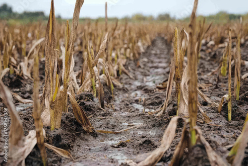 close up of dead any dying crops in a field