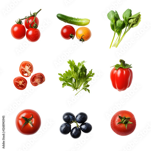 Fresh Vegetables and Fruits Tomatoes, Cucumber, Parsley, Grapes