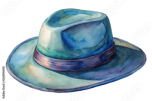 Watercolor hat illustration, stylish design, vibrant colors, artistic rendering, fashion accessory, creative artwork.