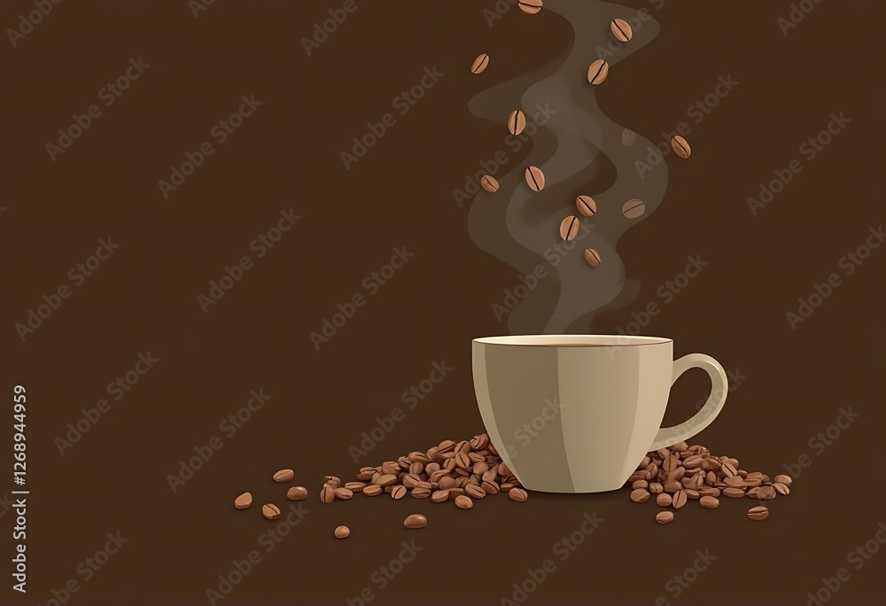Obraz premium Generative AI - Aromatic coffee cup with falling beans illustration