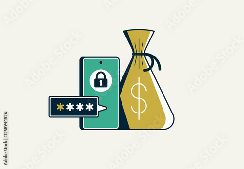 Secured savings vector detailed icon with moneybag, personal account privacy, retirement savings, insurance and warranty.