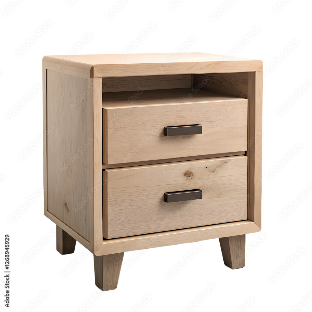 A wooden nightstand with two drawers on top of it. A wooden nightstand with two drawers on top of it.