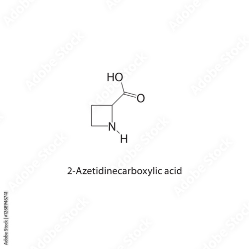 2-Azetidinecarboxylic acid skeletal structure.Amino Acid compound schematic illustration. Simple diagram, chemical formula.
