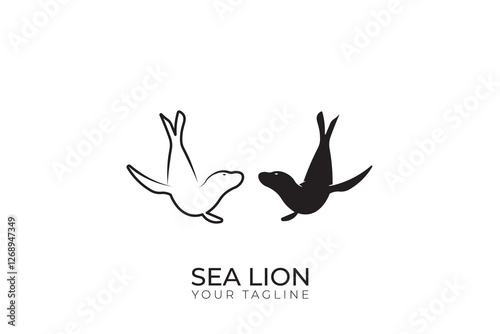Sea lion logo design, green sea lion silhouette, minimalist sea lion logo