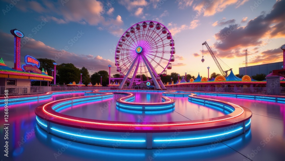 Obraz premium Skating lessons, Amusement park track roller skates lights photorealistic.