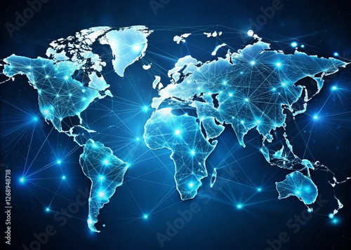 Global Network Connection: World Map with Data Points, Right-Aligned Copy Space