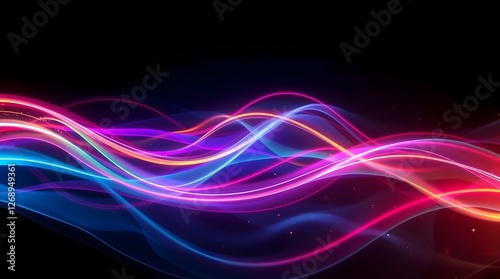 Vibrant Neon Light Waves on Black Background - Abstract Colorful Energy Flow
