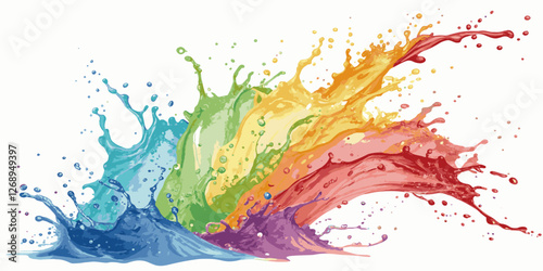 Abstract rainbow watercolor splash with ocean gradient effect spray paint style isolated on white background.
