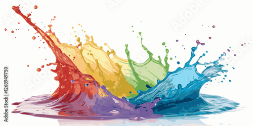 Abstract rainbow watercolor splash with ocean gradient effect spray paint style isolated on white background.