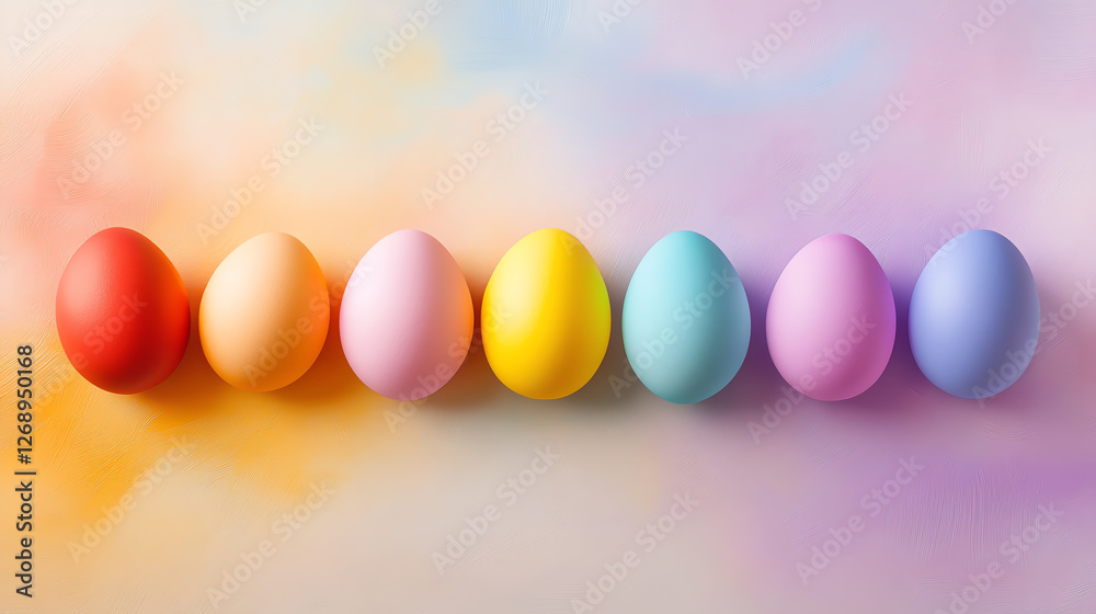A vibrant arrangement of colorful eggs in pastel shades against a soft, blurred background, perfect for spring themes, Easter celebrations, or festive decoration ideas. A vibrant arrangement of colorful eggs in pastel shades against a soft, blurred background, perfect for spring themes, Easter celebrations, or festive decoration ideas.