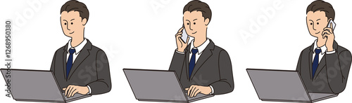 ノートパソコンで仕事をする30～40代男性ビジネスマン2 businessman