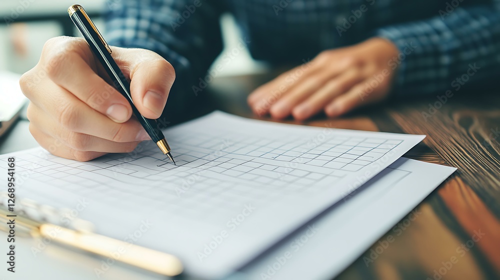 A person sitting at a desk, organizing their daily tasks on a printed checklist A person sitting at a desk, organizing their daily tasks on a printed checklist