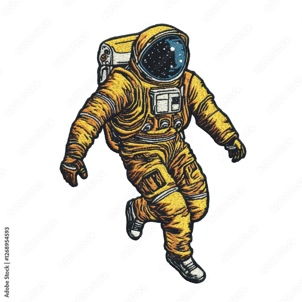 Isolated Spaceman Floating in Golden Suit Isolated Spaceman Floating in Golden Suit