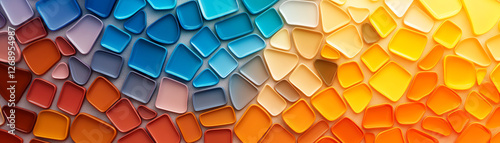 A vibrant mosaic design featuring a blend of colors like blue, orange, and red. Perfect for backgrounds, art projects, and digital designs, adding a creative touch. photo