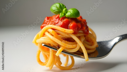Obraz na płótnie Delicious spaghetti with fresh tomato sauce and basil, on a fork w salonie