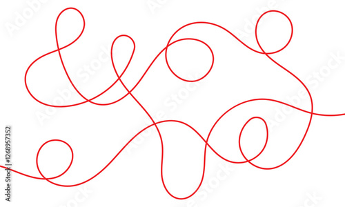 Thread line seamless pattern. Curvy intersections of ropes in organic smooth print. Abstract squiggly modern background with continuous lines. Vector Illustration .
