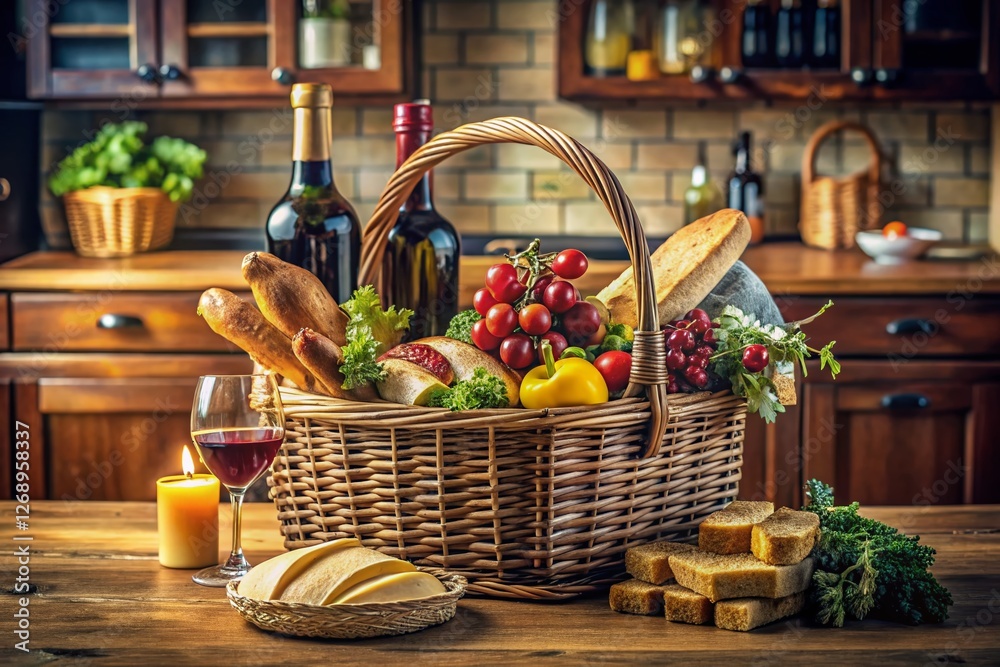 custom made wallpaper toronto digitalGourmet Food & Wine Basket: Elegant Modern Kitchen Top-Down View - Vintage Style