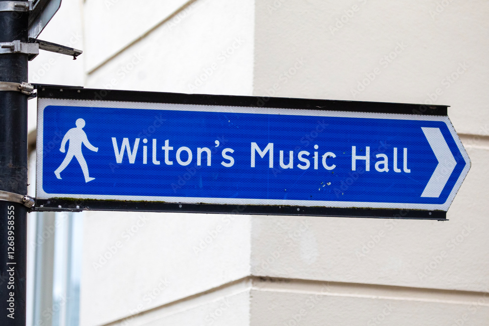 Sign for Wiltons Music Hall in East London, UK Sign for Wiltons Music Hall in East London, UK