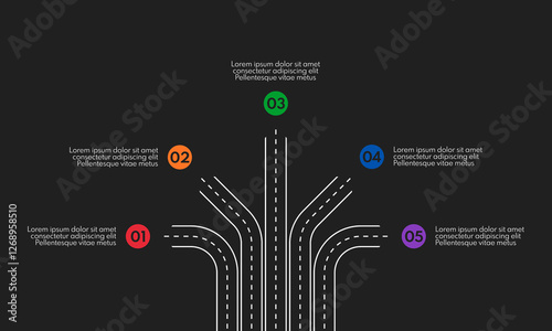 5 different direction road lines, five options infographic template