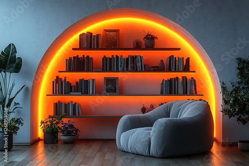 Modern Reading Nook with Orange Accent Lighting