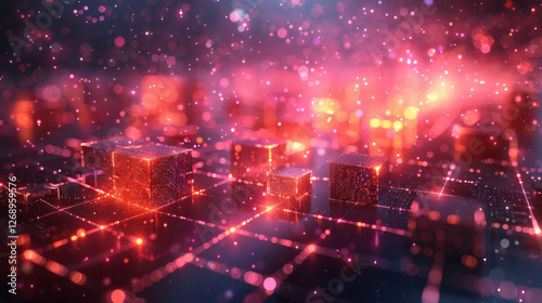 Futuristic Waveform with Glowing Neon Dots and Cybernetic Textures