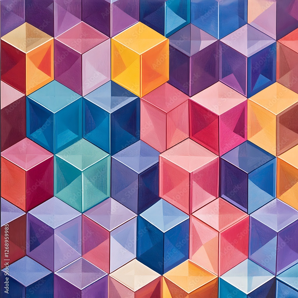 This colorful geometric pattern features a collection of vibrant cubes arranged in a captivating layout, showcasing a blend of colors that evoke a sense of creativity and modern de This colorful geometric pattern features a collection of vibrant cubes arranged in a captivating layout, showcasing a blend of colors that evoke a sense of creativity and modern de