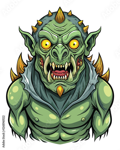 Render a grotesque, bioluminescent mutant monster with multiple eyes, bulging muscles, and sharp teeth.  Bolster the horrific detail.