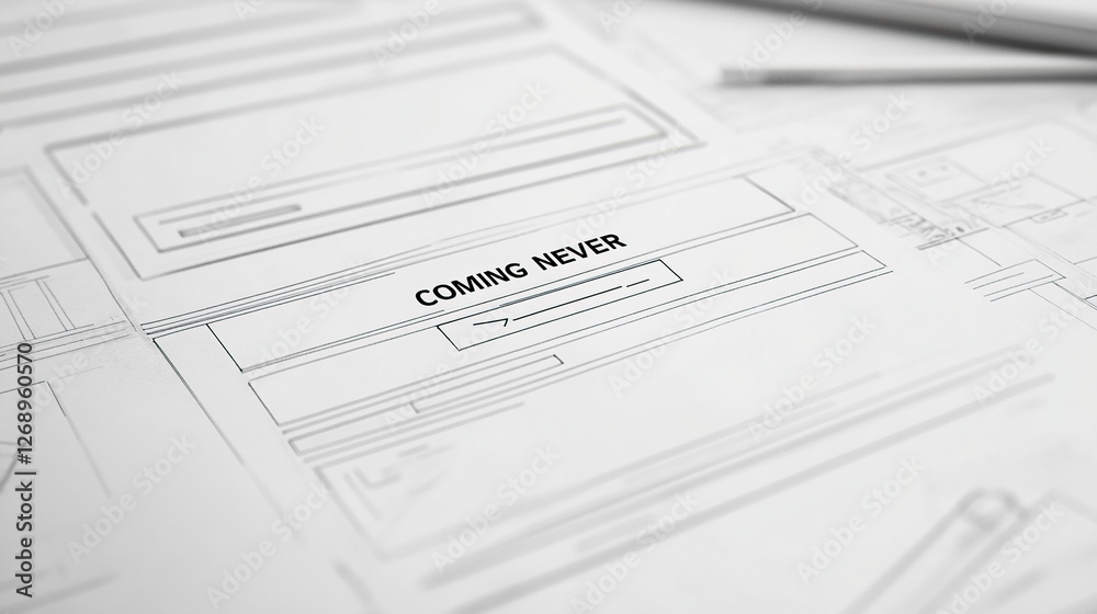 Website Mockup Wireframe with Coming Never Text Website Mockup Wireframe with Coming Never Text