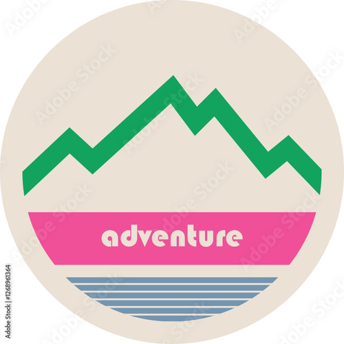 Adventure Badge with Mountain Design and Retro Aesthetic