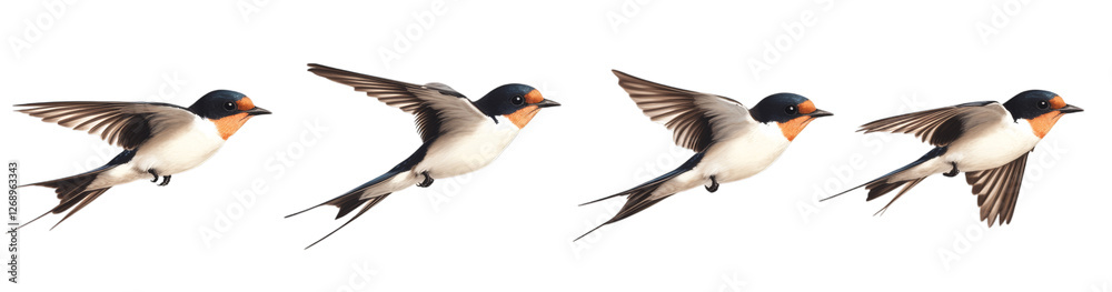 Obraz premium Sequence of swallows in flight against. Isolated on transparent background. Generative AI