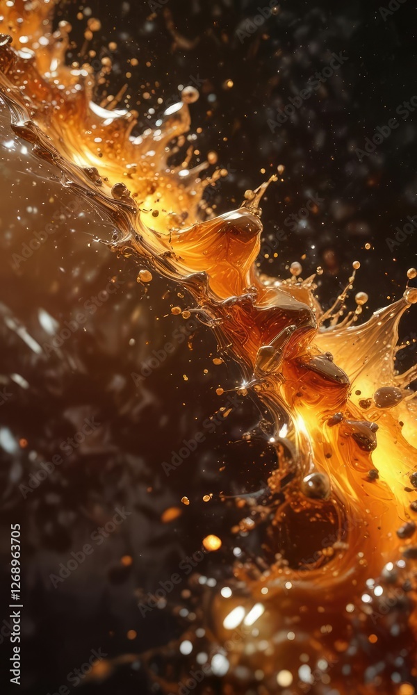 Ethereal liquid with iridescent flakes suspended in a rich amber hue , abstract golden liquid, shimmering draught Ethereal liquid with iridescent flakes suspended in a rich amber hue , abstract golden liquid, shimmering draught