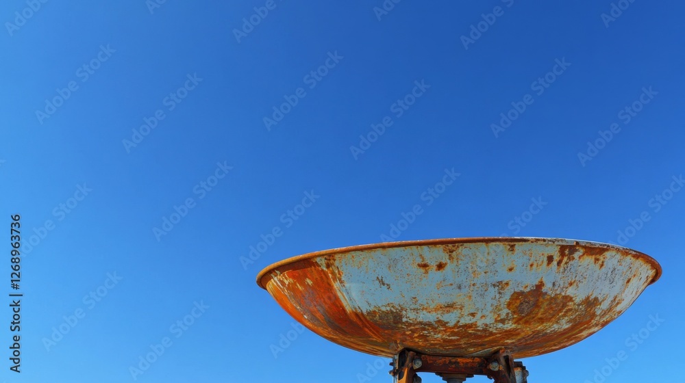 Rusty iron vessel against clear blue sky background Rusty iron vessel against clear blue sky background