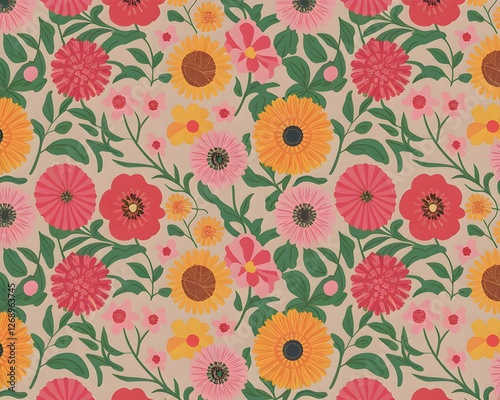 Wallpaper Mural Colorful flowers seamless pattern decoration on soft color background, Hello spring festival Torontodigital.ca