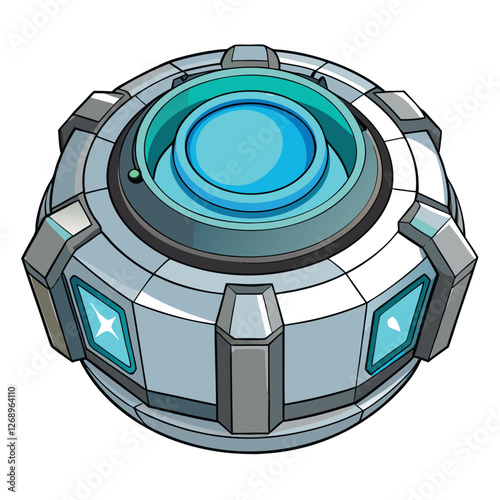 Create a highly detailed vector illustration of a futuristic energy core, showcasing intricate internal mechanisms and glowing energy conduits.  Emphasis on technological detail.