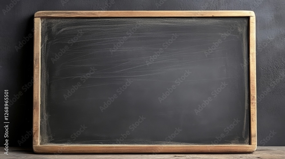 Empty chalkboard with wooden frame on dark background Empty chalkboard with wooden frame on dark background
