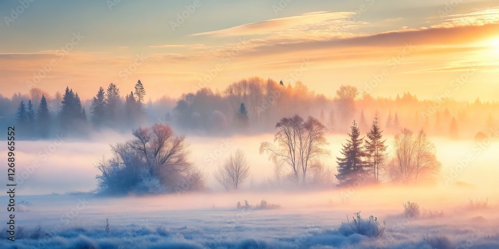 Fototapeta premium Misty Morning Frost: Soft Gradient Light Wallpaper Background with Copy Space