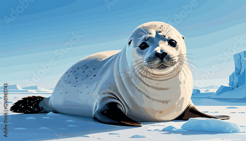 Adorable Arctic Seal Resting on Ice in Polar Landscape