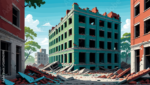 Abandoned Ruined City with Collapsing Buildings
