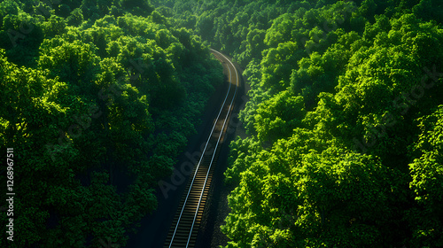 Overhead View of Curved Pathway Through Dense Green Forest in Daylight